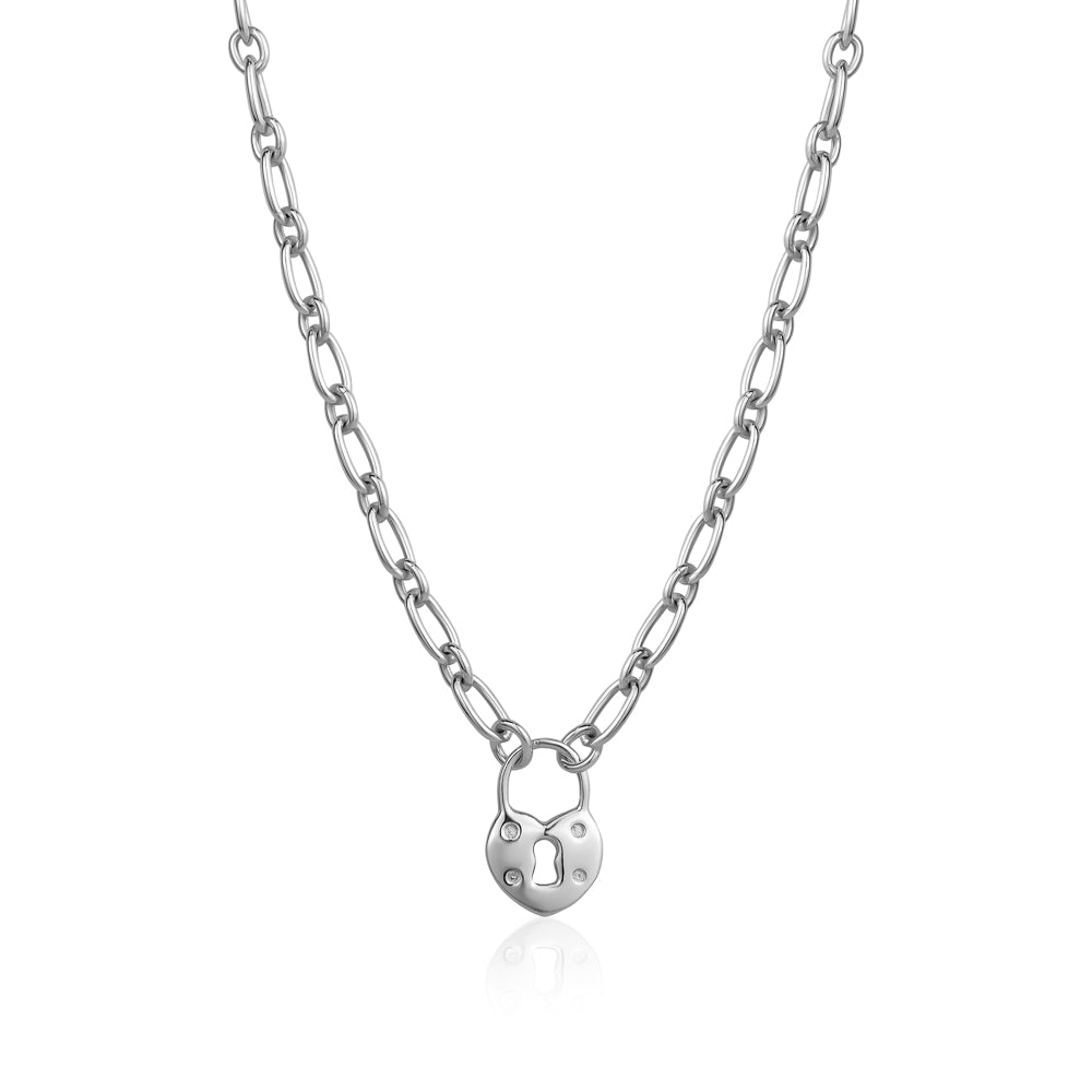 STERLING SILVER HEART LOCK NECKLACE AGRC14372-18