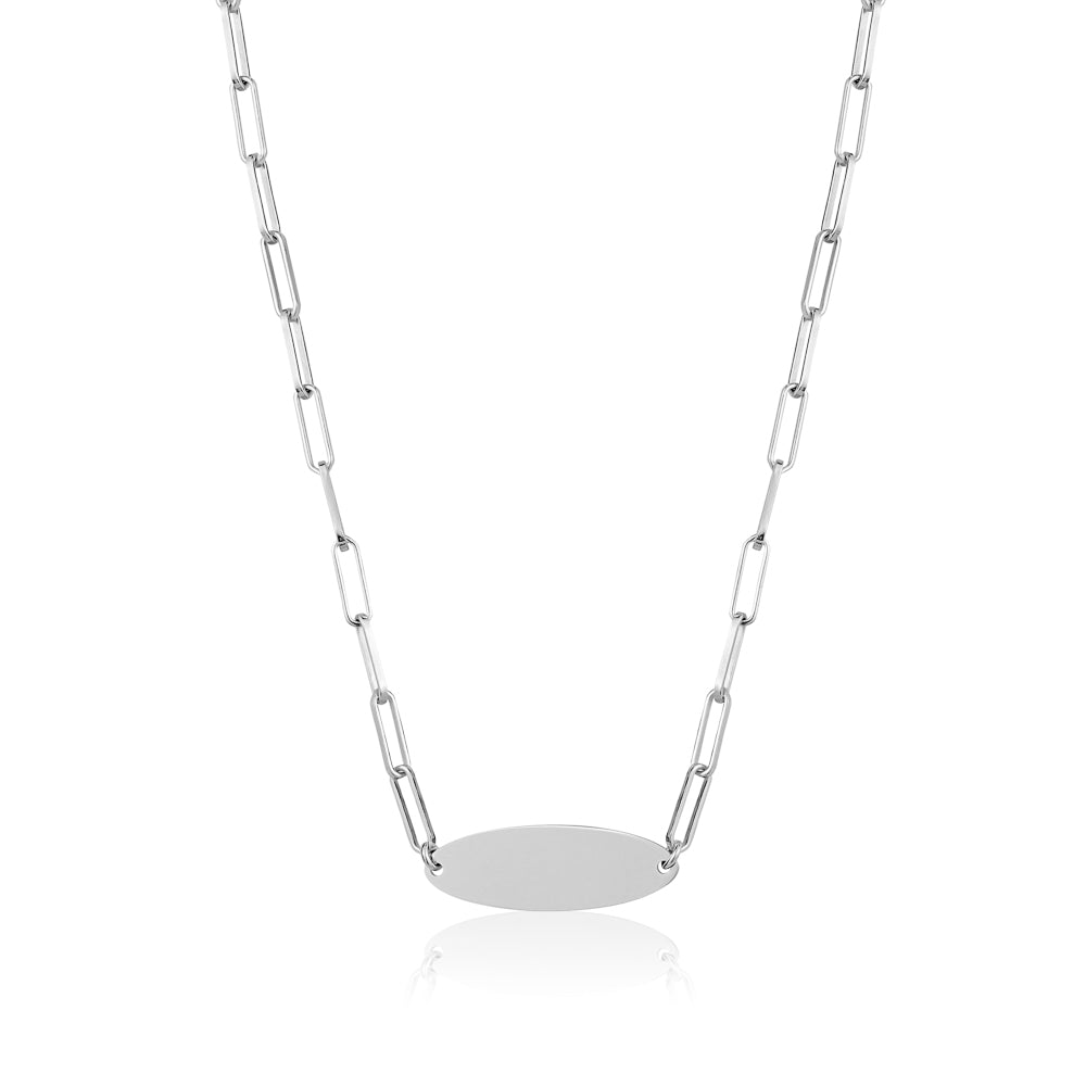 SILVER RHODIUM PLATED ENGRAVABLE PLATE NECKLACE