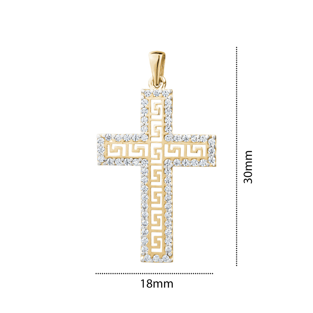 10KY CZ CROSS WITH GREEK PATTERN