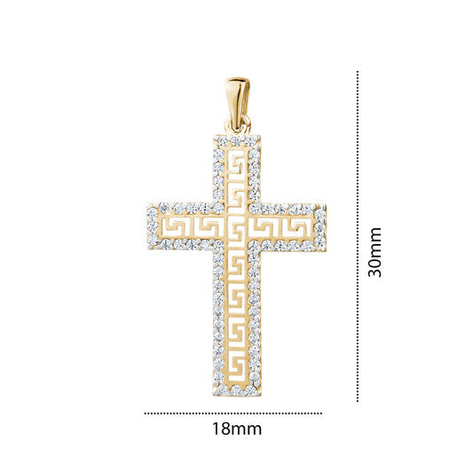 10KY CZ CROSS WITH GREEK PATTERN