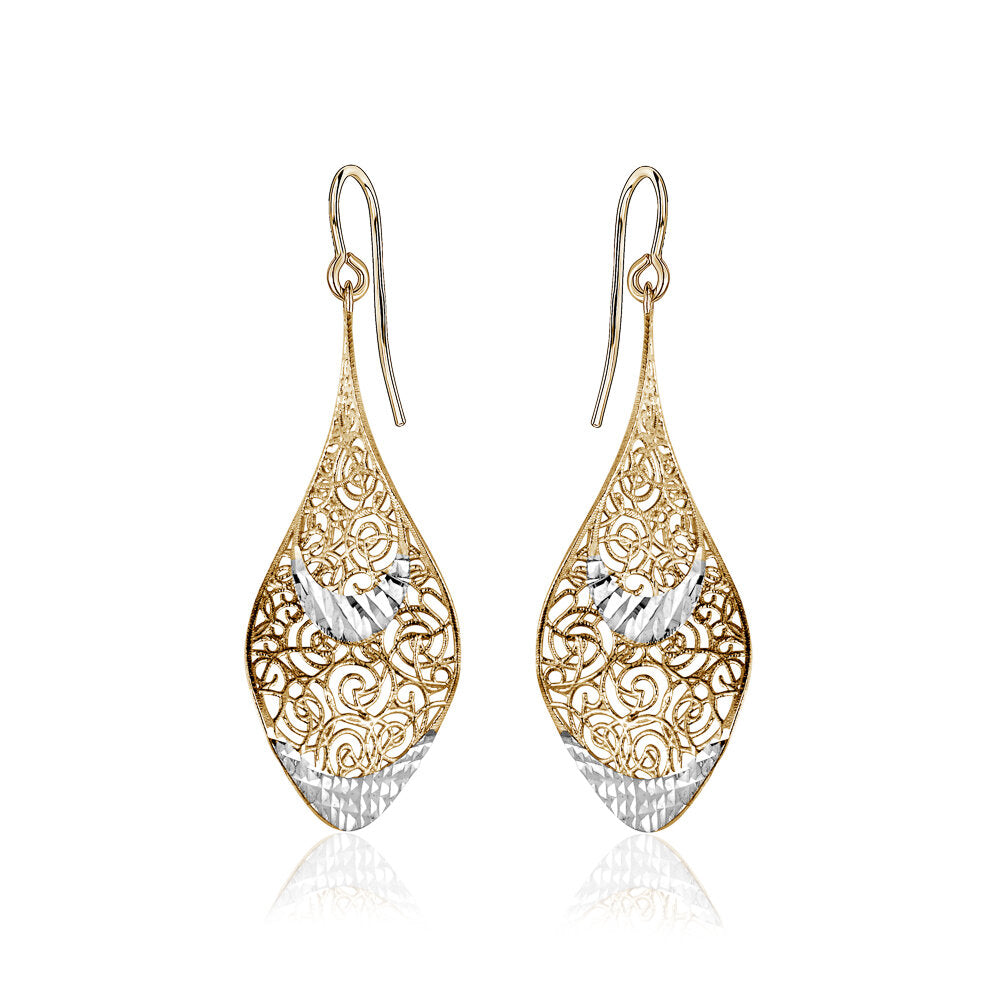 10k Two Tone Filigree Twist Drop Earrings