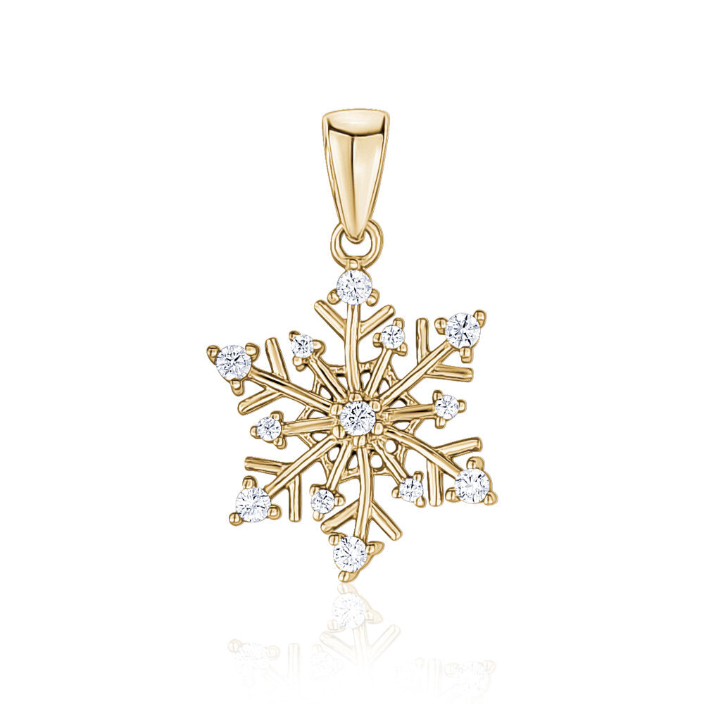 10k Yellow Gold Snow Flake Pendants & Charms with CZ
