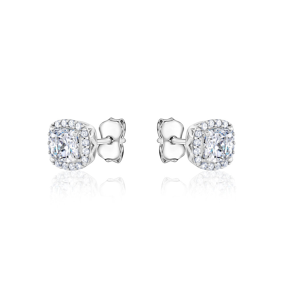 10k White Gold Cusion Halo CZ Studs