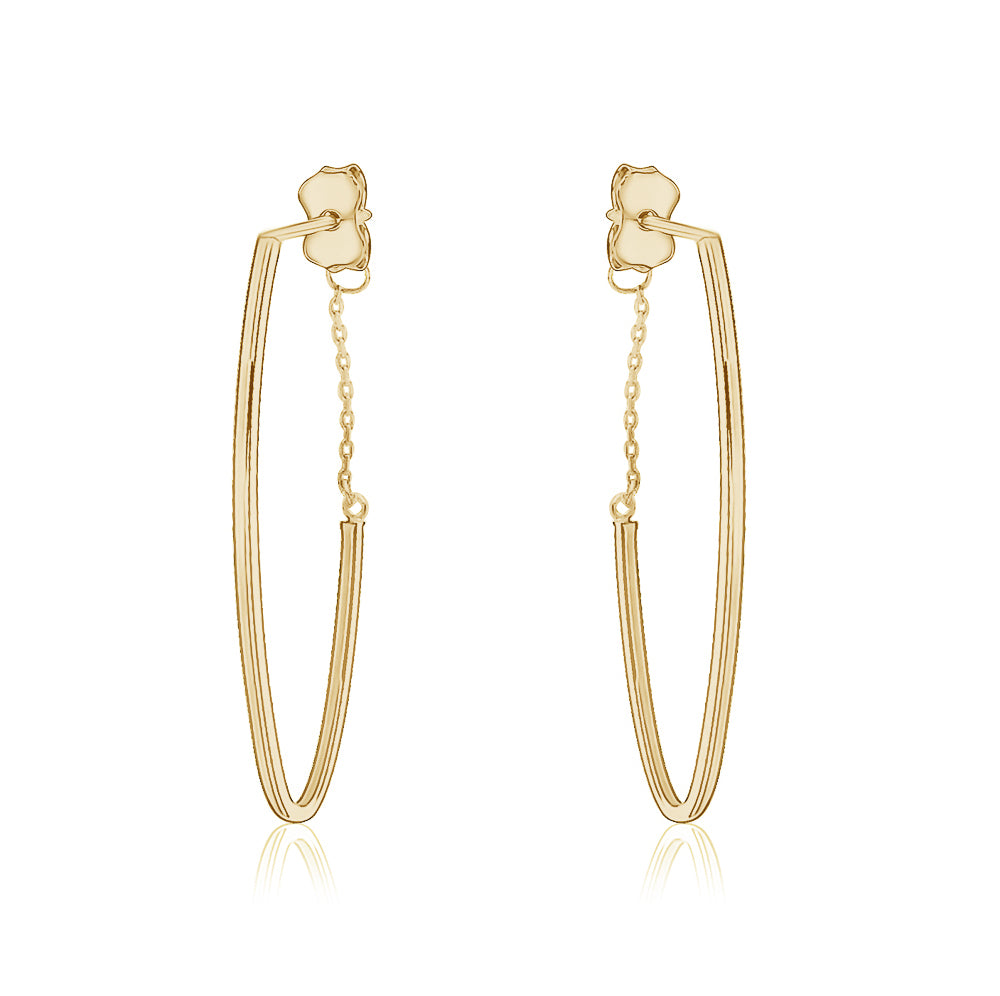 10k Yellow Gold Long Oval Hoops Studs