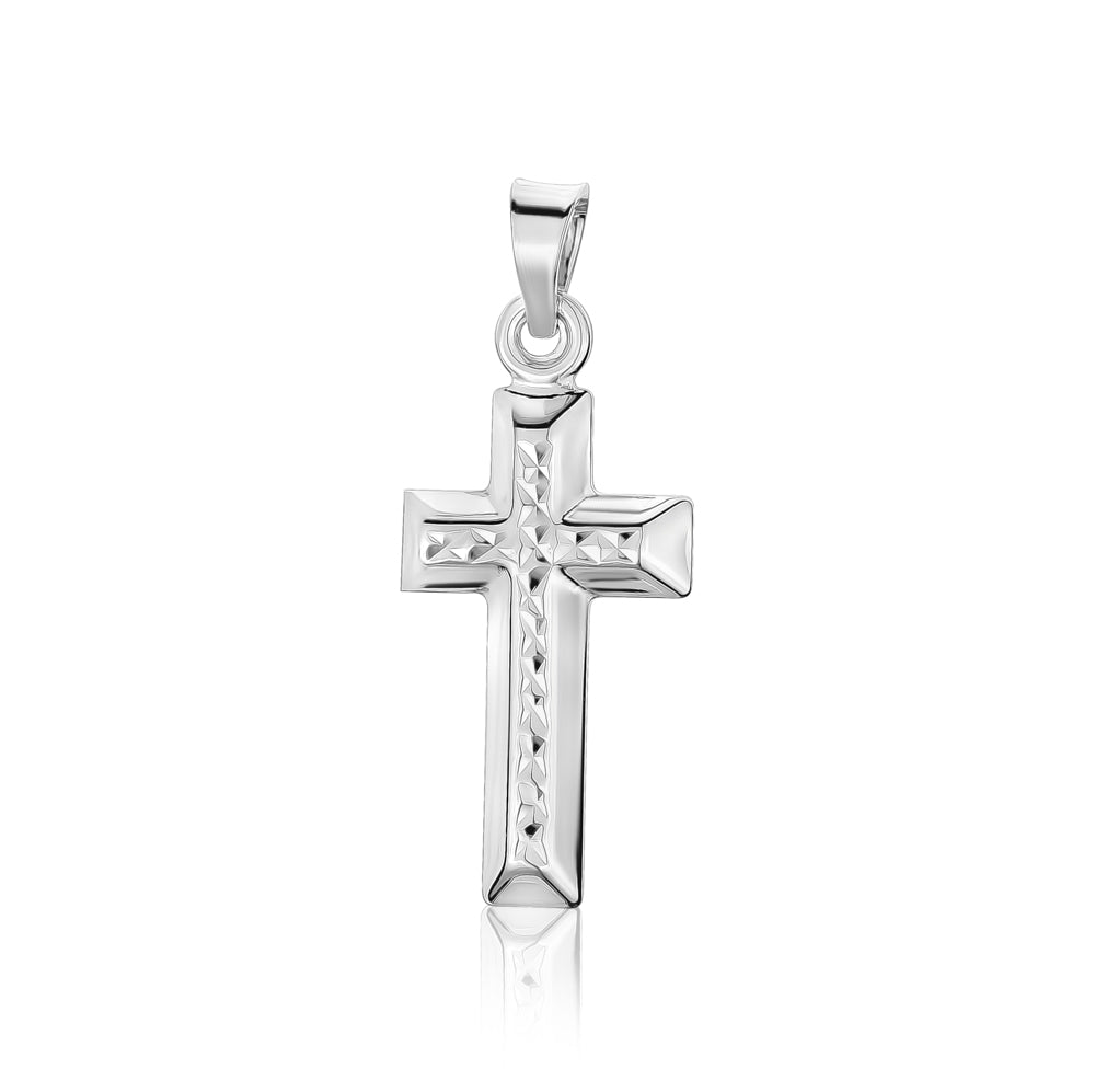 10k White Gold DC Hollow Cross