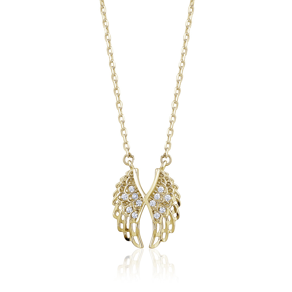10k Yellow Gold CZ Angel Wings Necklaces