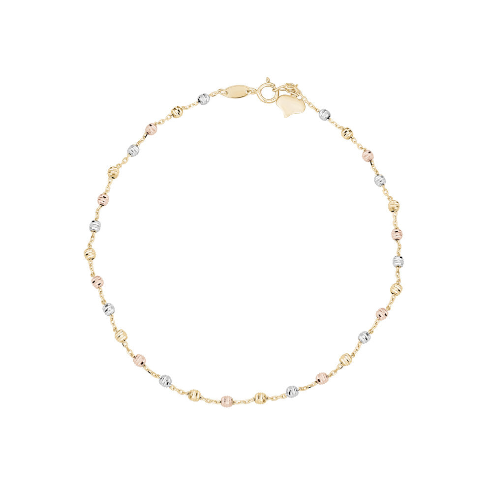 10k Tri Colour Dc Bead Anklet