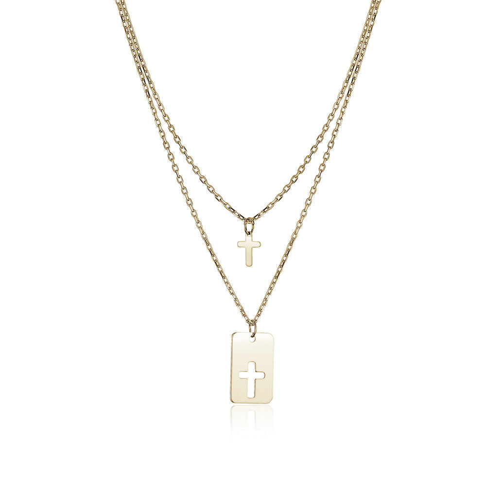 10k Yellow Gold Double Strand Cross Necklaces