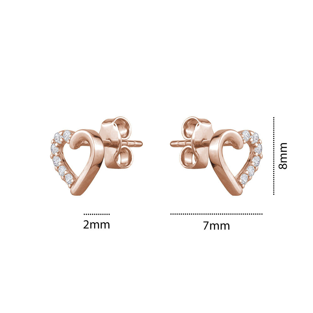 10K ROSE CZ HEART STUD