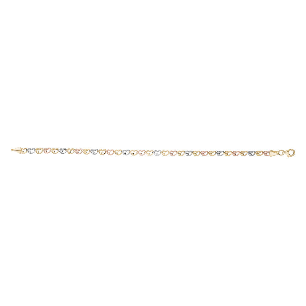 10k Tri Colour Thin Heart Bracelets