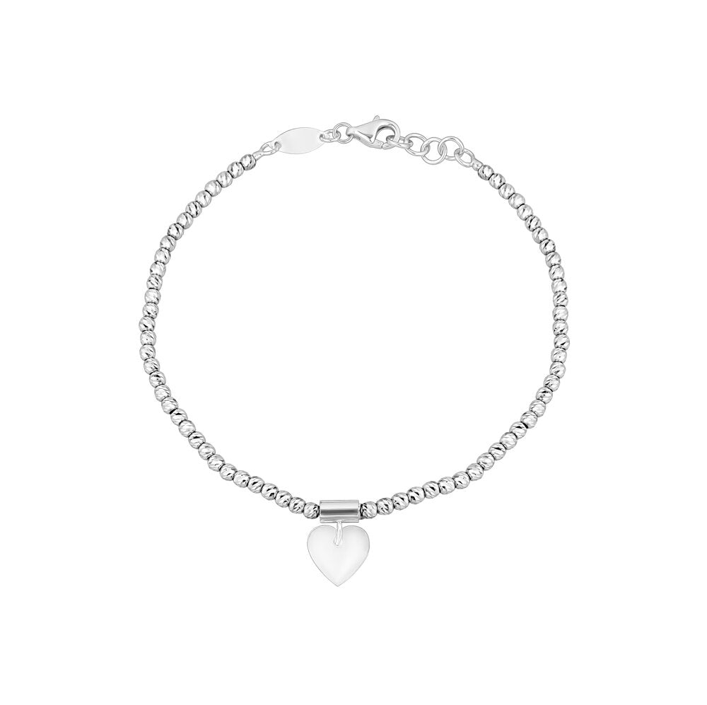 10k White Gold DC Bead Bracelets with Sliding Heart