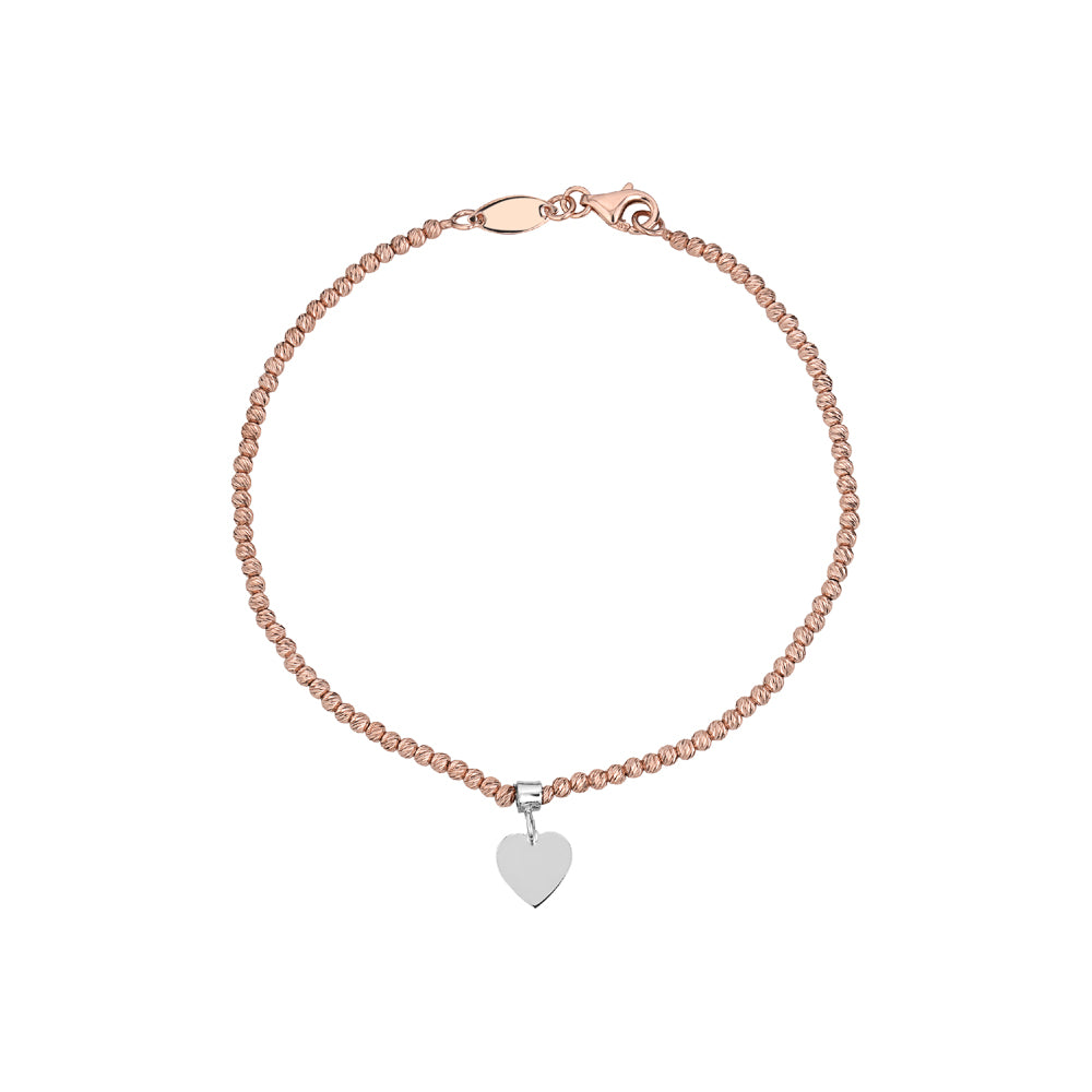10k Rose Gold DC Bead Bracelets with Sliding Heart
