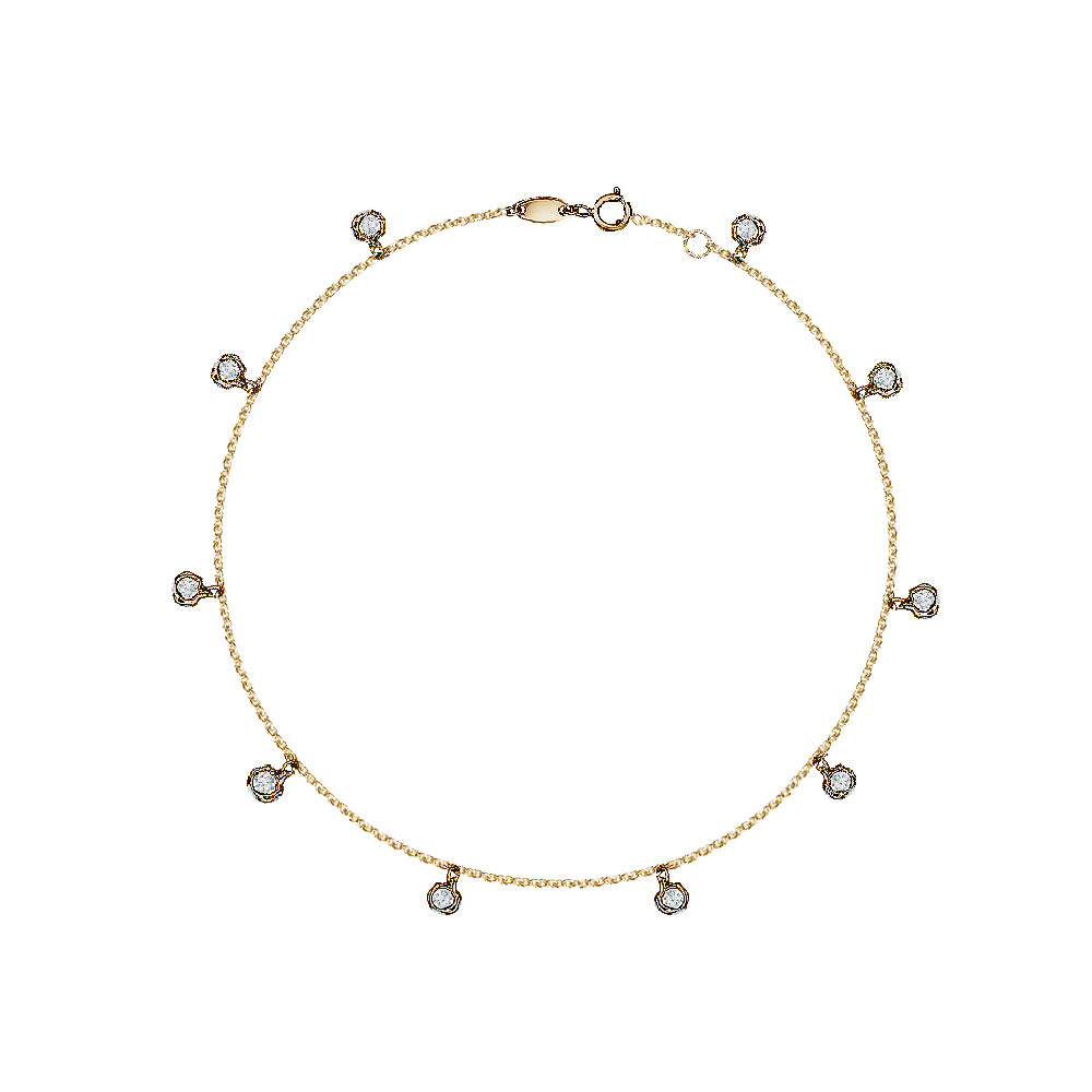 10k Yellow Gold Hanging CZ Balls Anklet