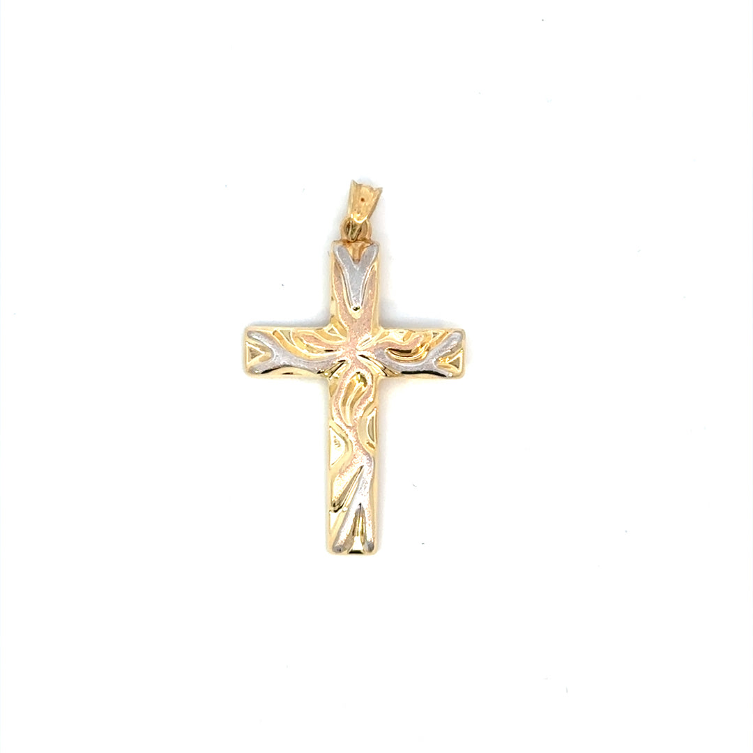 10K TRI COLOUR HOLLOW 3D CROSS