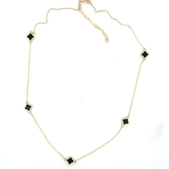 10KY ONYX FOUR LEAF CLOVER NECKLACE ZJFN-057