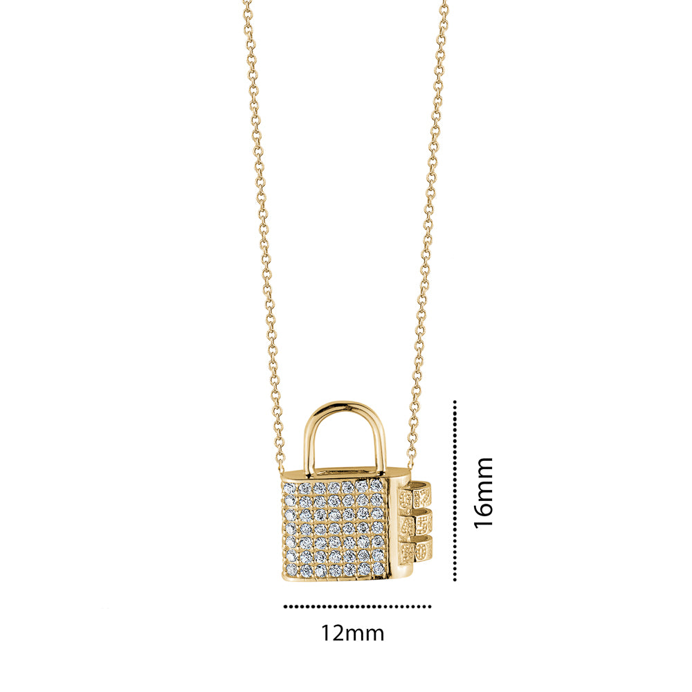 10KY CZ PAD LOCK CHARM ON CHAIN