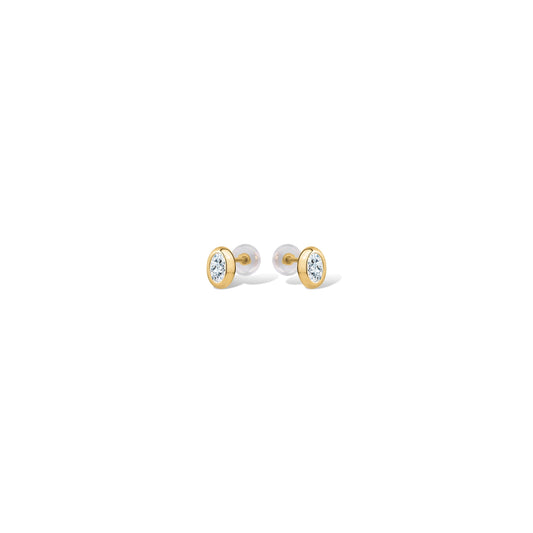 10KY OVAL CZ BEZEL STUDS