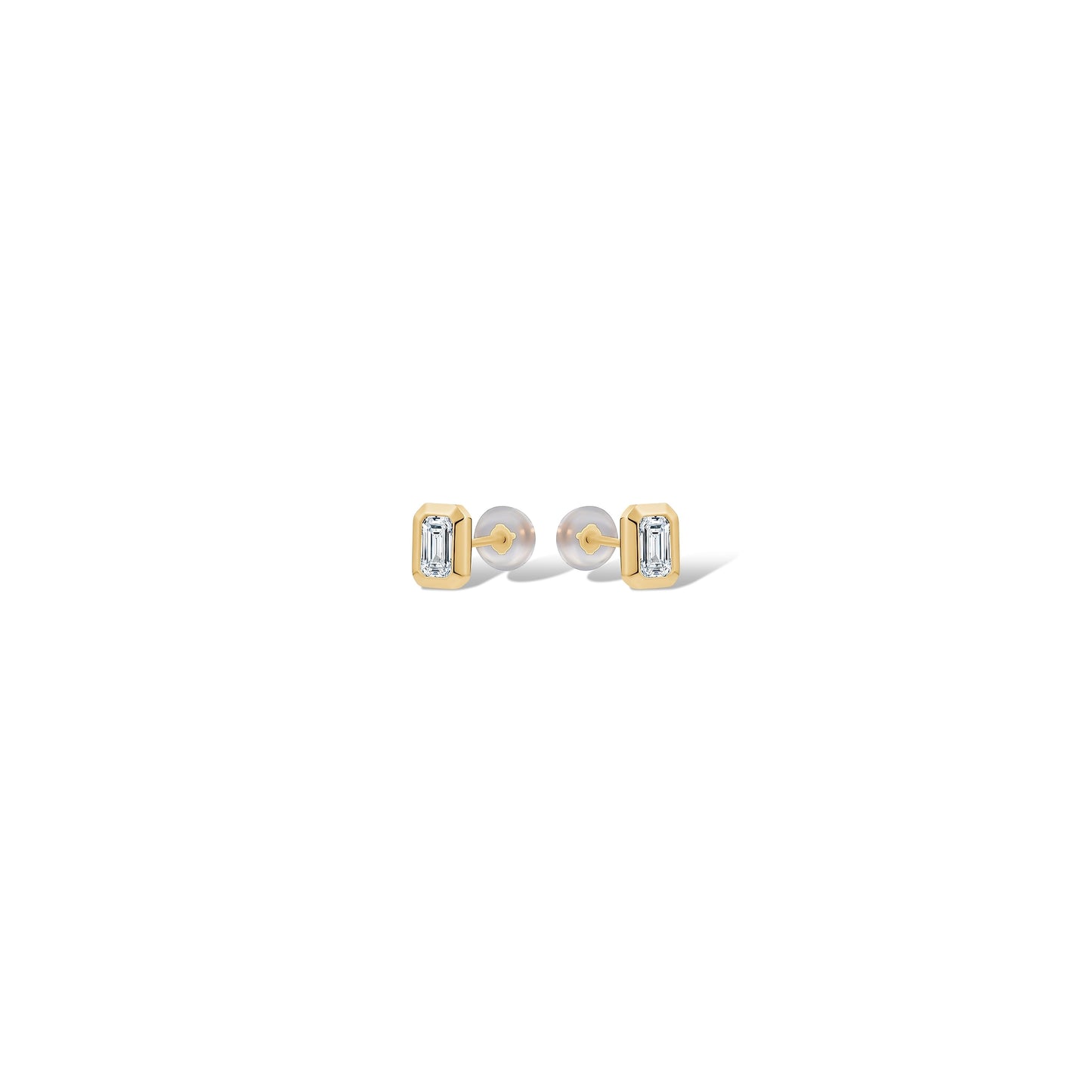 10KY EMERALD CUT CZ BEZEL STUDS