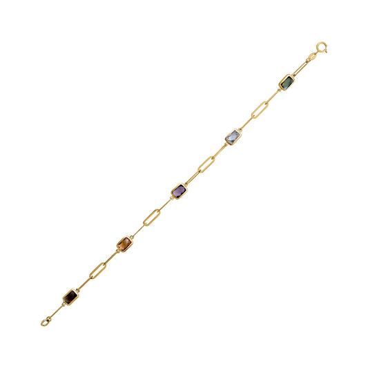 10KY BRACELET WITH MULTI COLOUR STONES