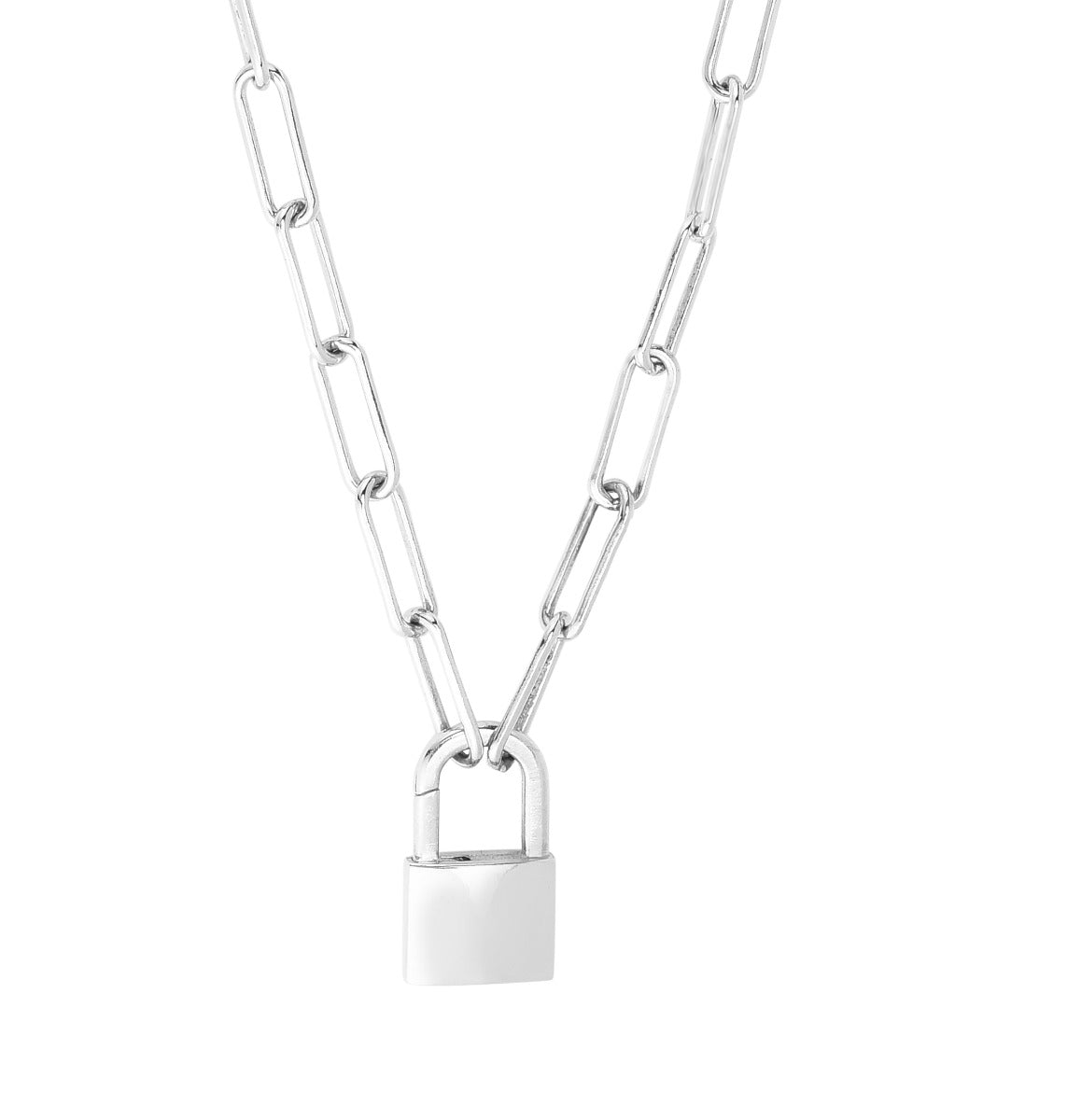 STERLING SILVER RHODIUM LOCK NECKLACE