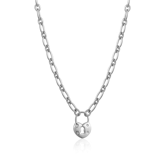 STERLING SILVER HEART LOCK NECKLACE AGRC14372-18