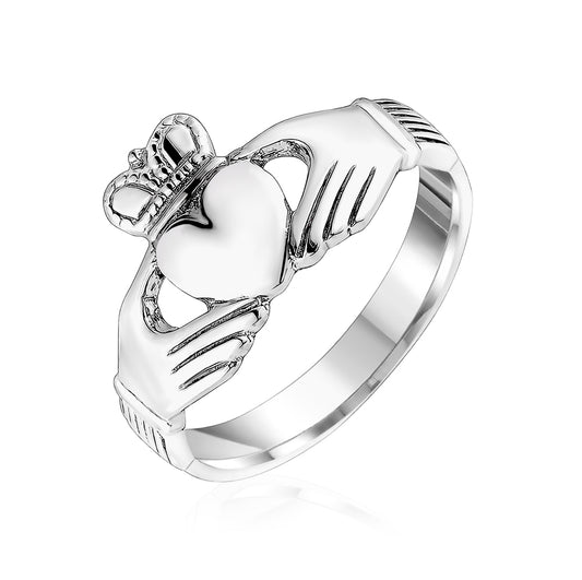 10k White Gold Claddagh Rings Large
