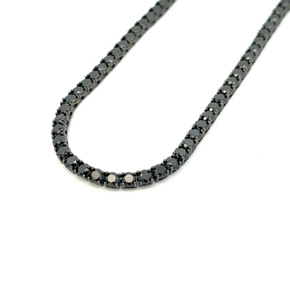 STERLING SILVER CZ BLK TENNIS BRACELET AND NECKLACE 4MM