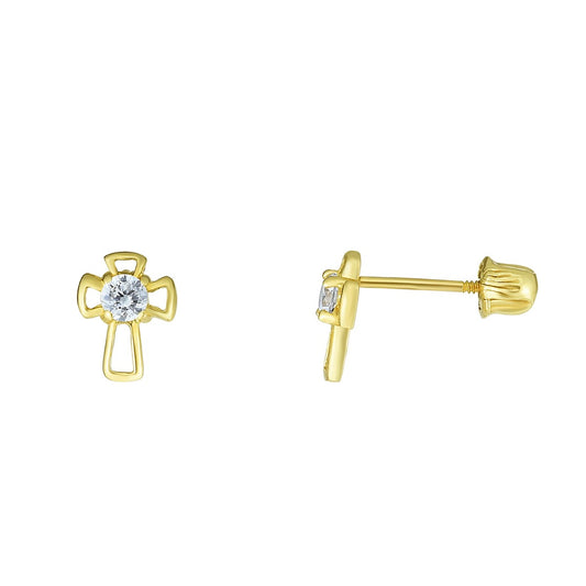 14KY TINY CZ CROSS STUD