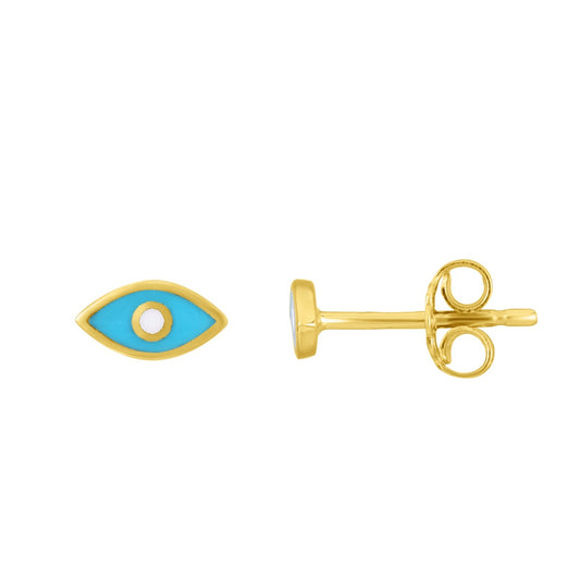 14KY TINY EVIL EYE STUD WITH TURQUOISE ENAMEL