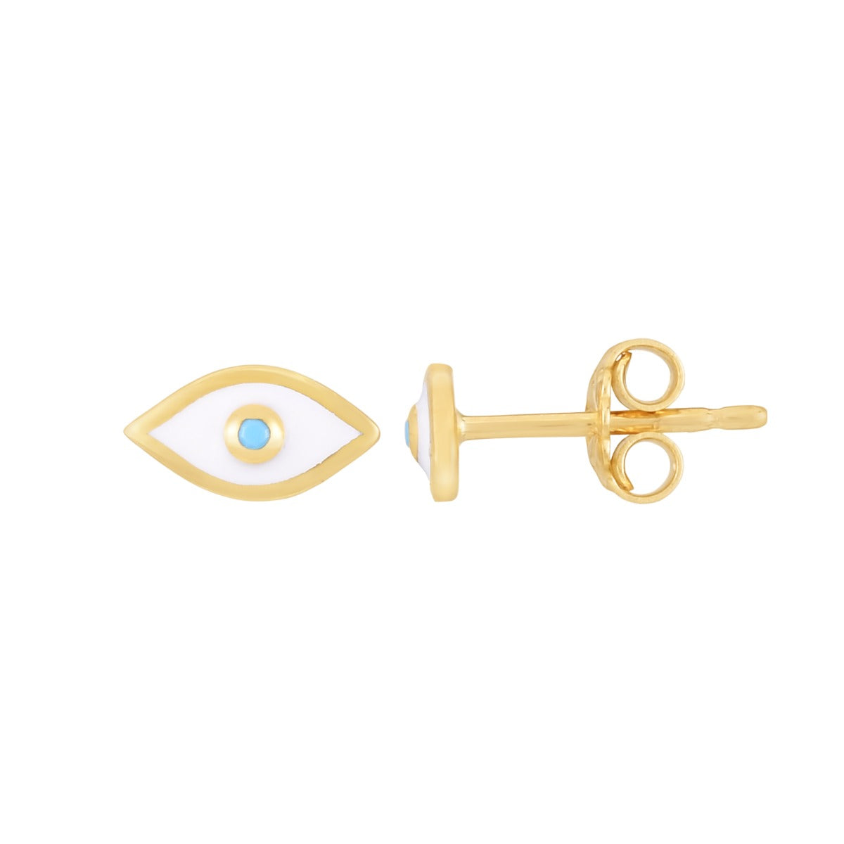 14KY TINY EVIL EYE STUD WITH WHITE ENAMEL