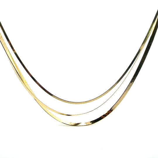 SILVER GOLD PLATED TRIPLE STRAND NECKLACE SET10403GP
