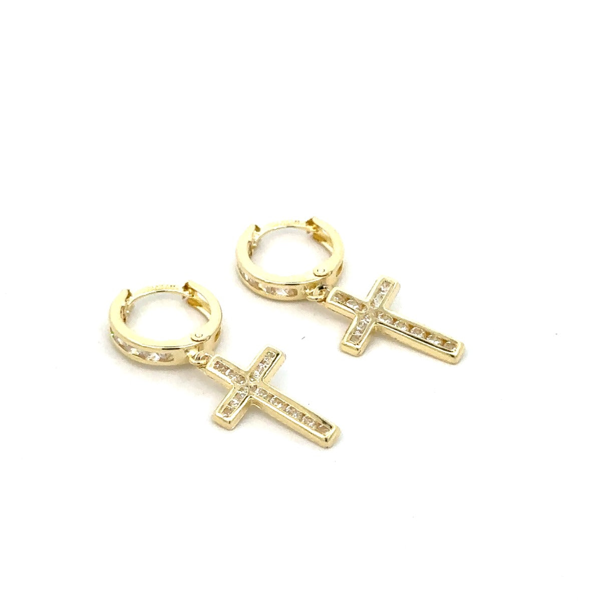 10KY CZ HUGGIE WITH DANGLING CZ CROSS VUSKE-400