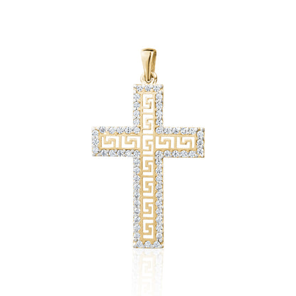 10KY CZ CROSS WITH GREEK PATTERN