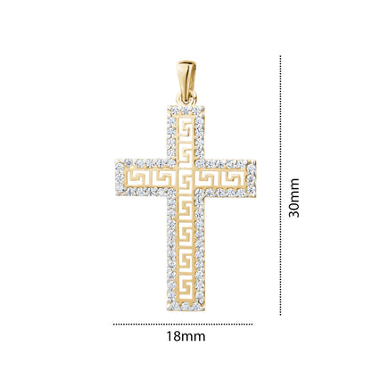 10KY CZ CROSS WITH GREEK PATTERN