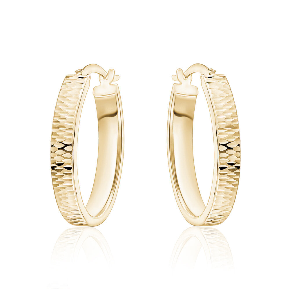 10k Yellow Gold Oval Lazer Cut Hoops