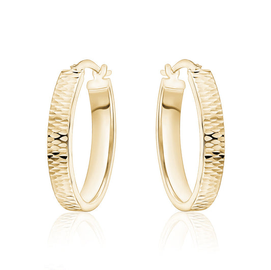 10k Yellow Gold Oval Lazer Cut Hoops