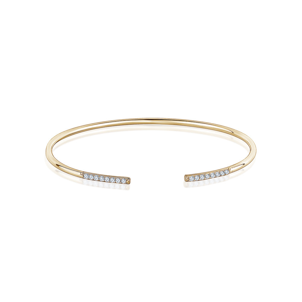 10k Yellow Gold Cuff Bangles with CZ Tips