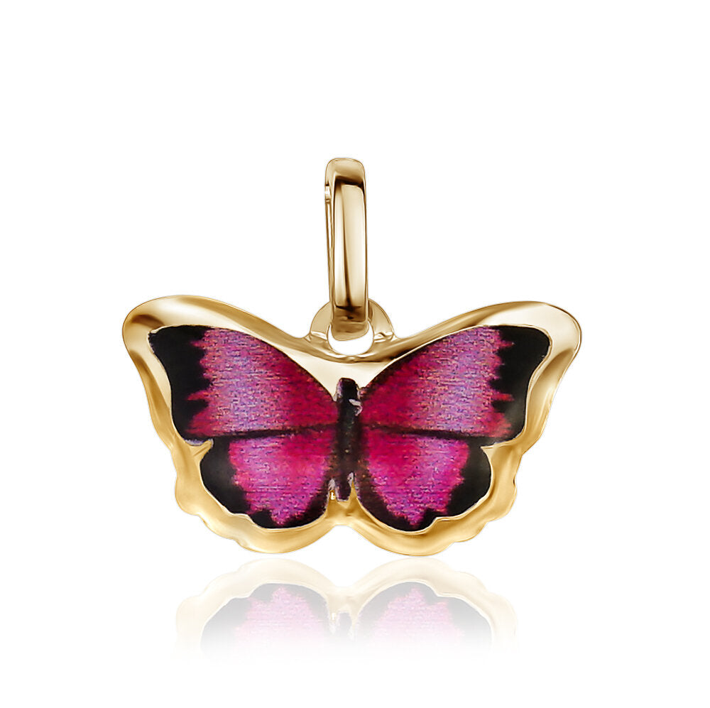 10k Yellow Gold Small Butterfly Pendants & Charms with Pink Enamel