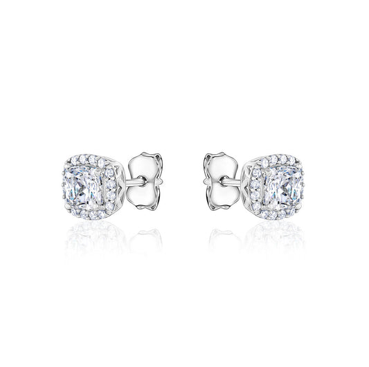 10k White Gold Cusion Halo CZ Studs