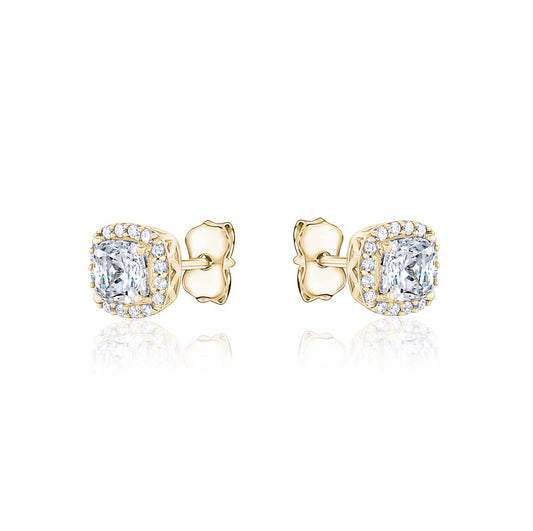 10k Yellow Gold Cusion Halo CZ Studs
