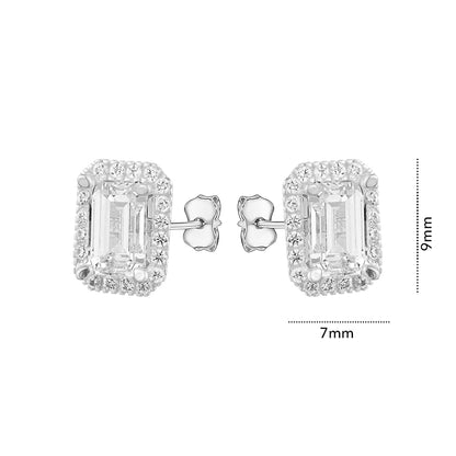 10KW CZ EMERALD CUT HALO STUDS