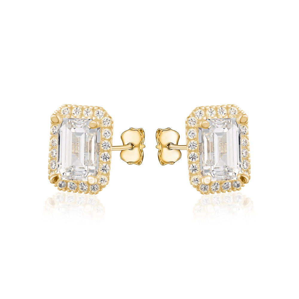 10KY CZ EMERALD CUT HALO STUDS