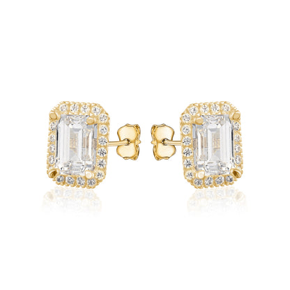 10KY CZ EMERALD CUT HALO STUDS