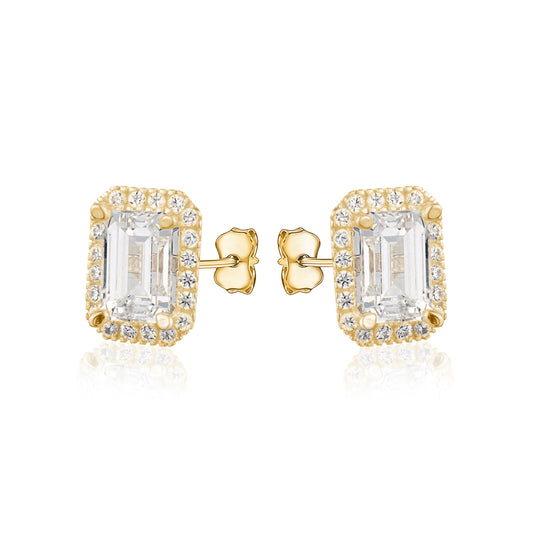 10KY CZ EMERALD CUT HALO STUDS