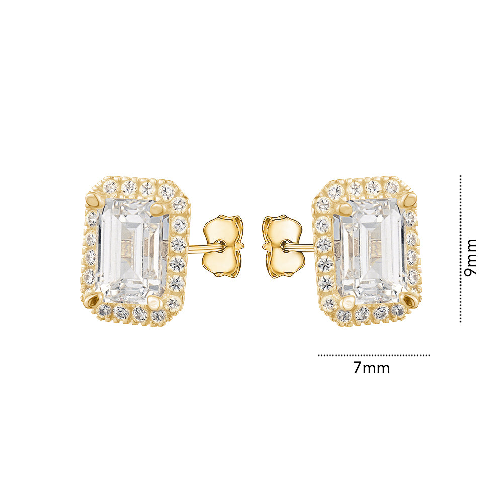 10KY CZ EMERALD CUT HALO STUDS