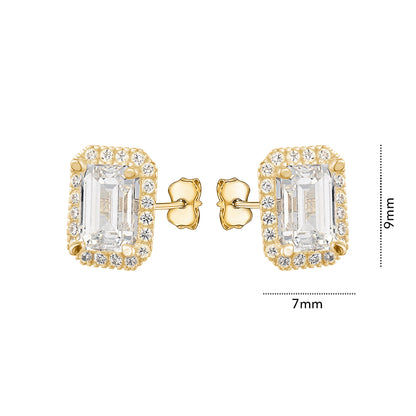 10KY CZ EMERALD CUT HALO STUDS
