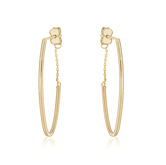 10k Yellow Gold Long Oval Hoops Studs