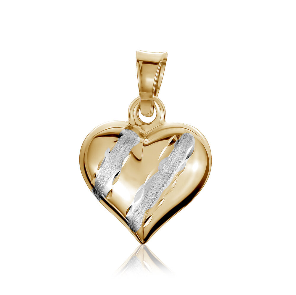 10k Two Tone Satin and Polish Heart Pendants & Charms
