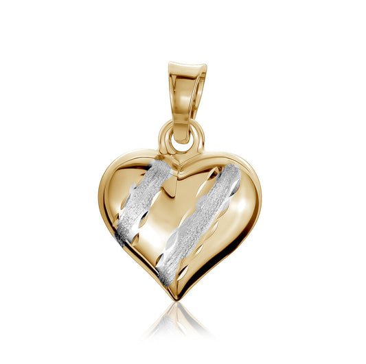 10k Two Tone Satin and Polish Heart Pendants & Charms