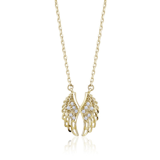 10k Yellow Gold CZ Angel Wings Necklaces